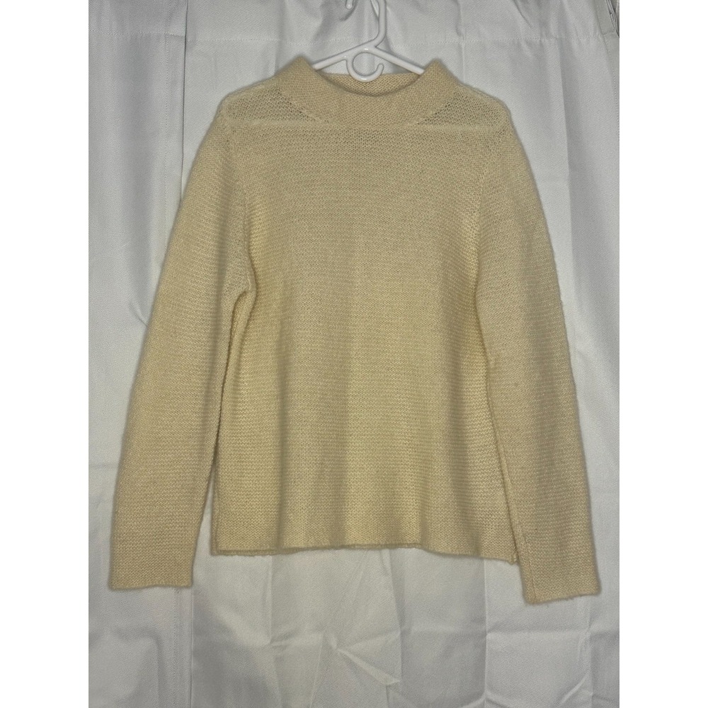 Fisherman Out of Ireland Cream 100% Wool Mock Neck Sweater Relaxed XL